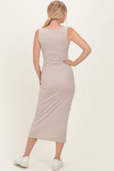 Mocha Striped Boat Neck Sleeveless Midi Dress