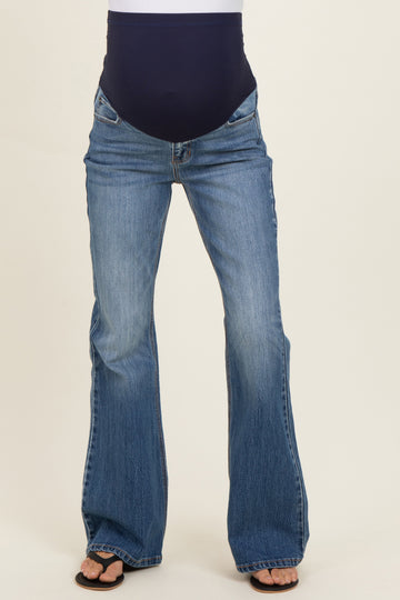 Medium Wash Relaxed Flare Maternity Jeans