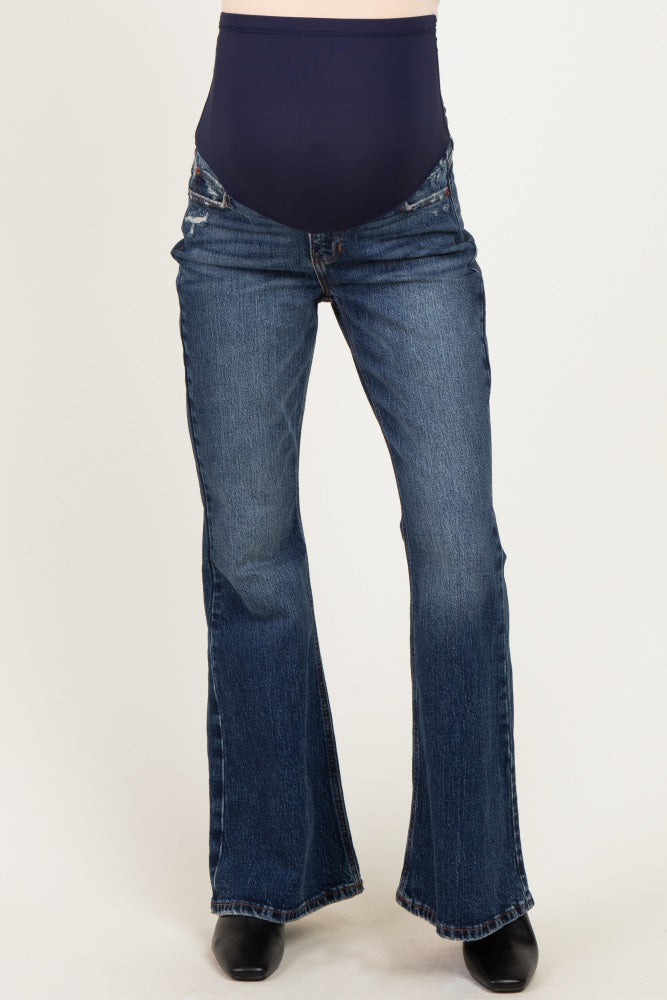 Dark Wash Relaxed Flare Maternity Jeans