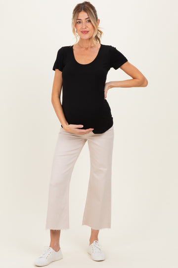 Black Short Sleeve Scoop Neck Maternity Knit T-Shirt