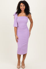Lavender One Shoulder Bow Midi Dress