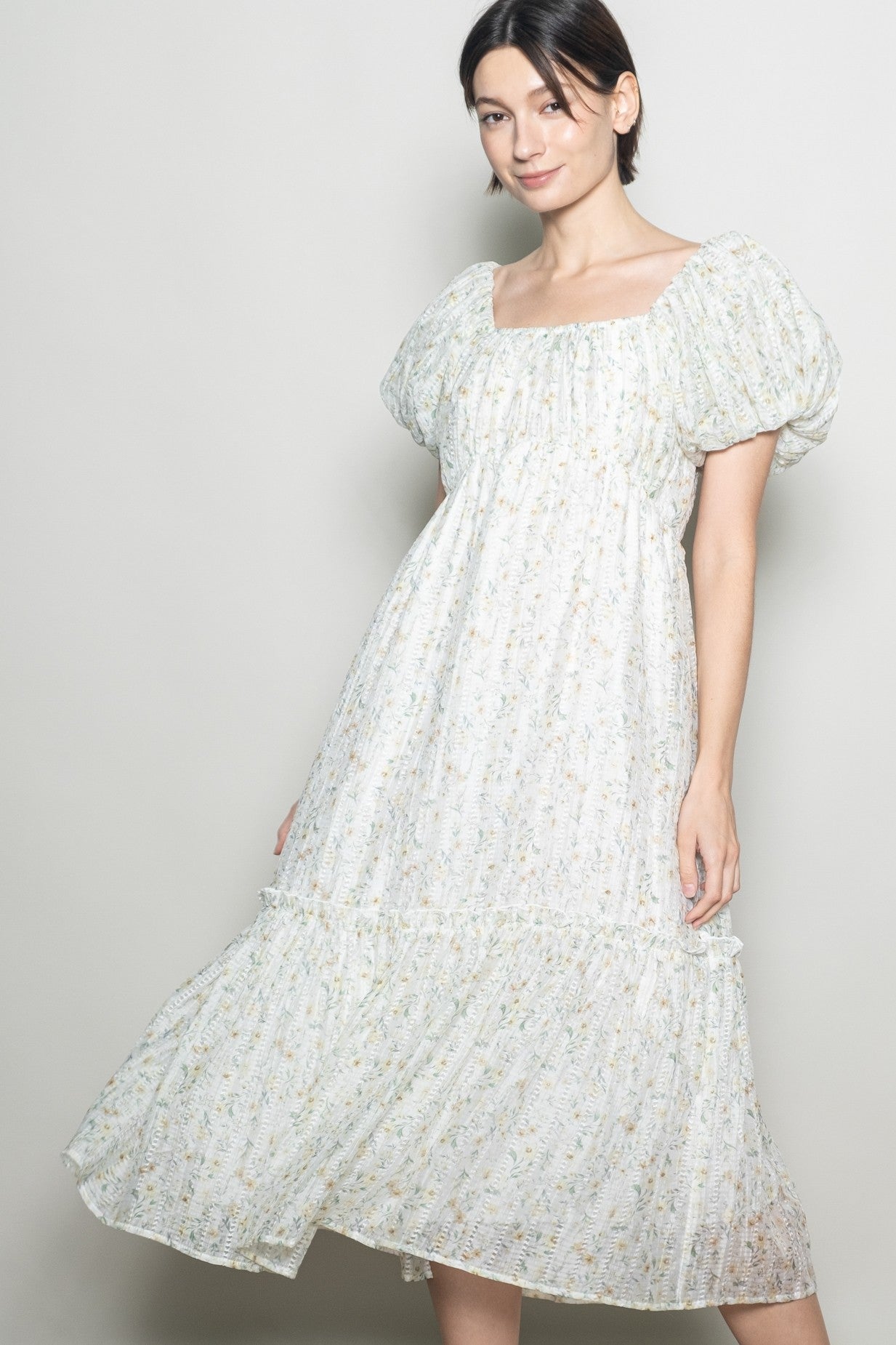 Daisy Floral Puff Sleeve Maternity Midi Dress