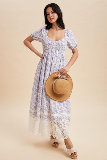 Light Blue Floral Smocked Maxi Dress
