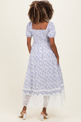 Light Blue Floral Smocked Maternity Maxi Dress