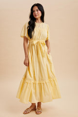 Yellow Swiss Dot Flutter Sleeve Maternity Maxi Dress