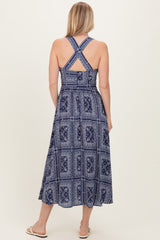 Navy Bandana Print Crisscross Back Midi Dress