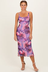 Lavender Mesh Floral Sleeveless Maternity Midi Dress