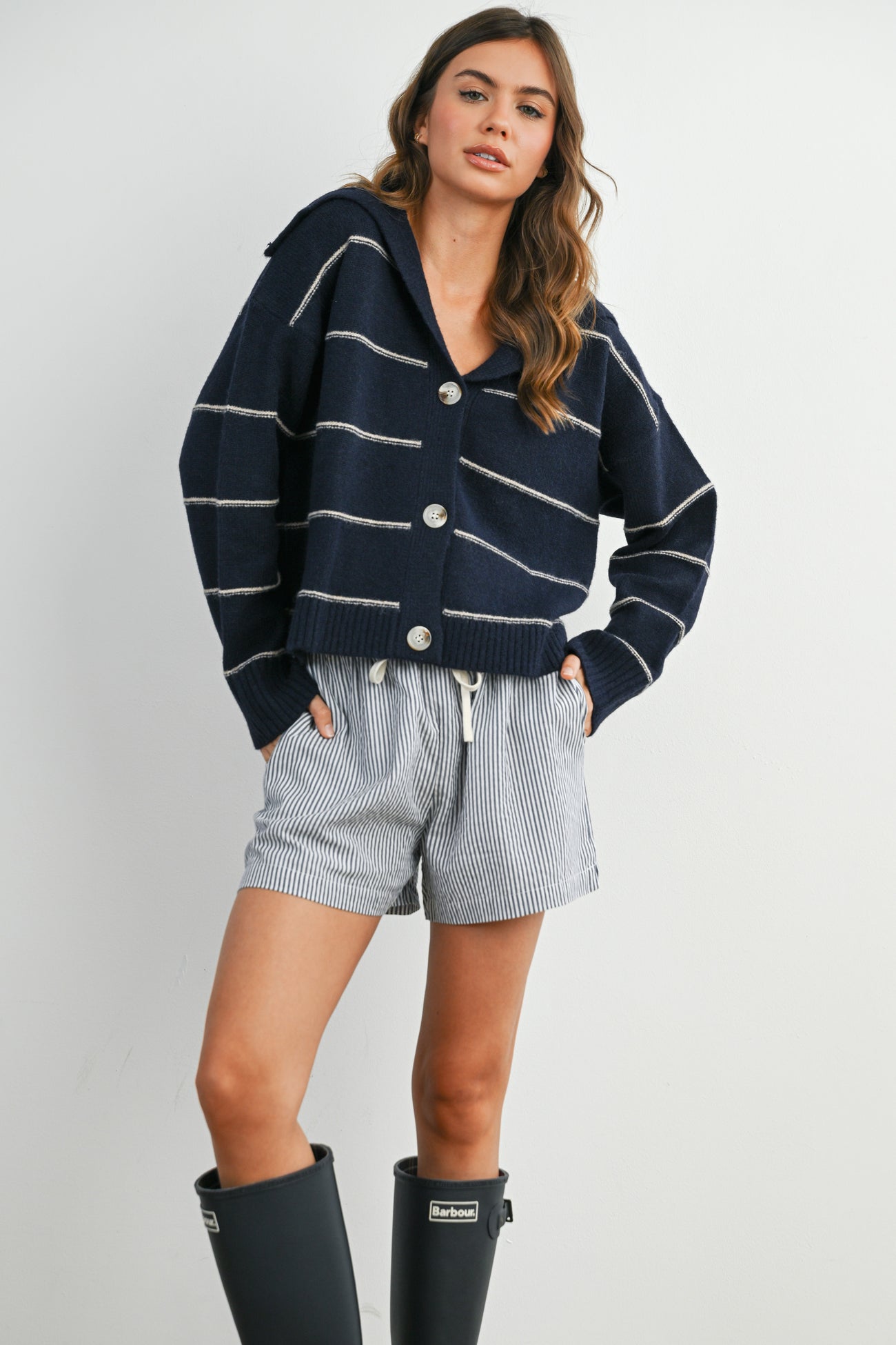 Navy Striped Drawstring Shorts