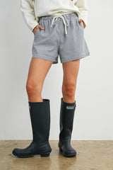 Navy Striped Drawstring Shorts