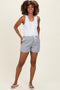 Navy Striped Drawstring Maternity Shorts