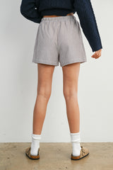 Brown Striped Drawstring Shorts