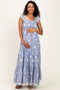 Blue Striped Embroidered Smocked Maternity Maxi Dress