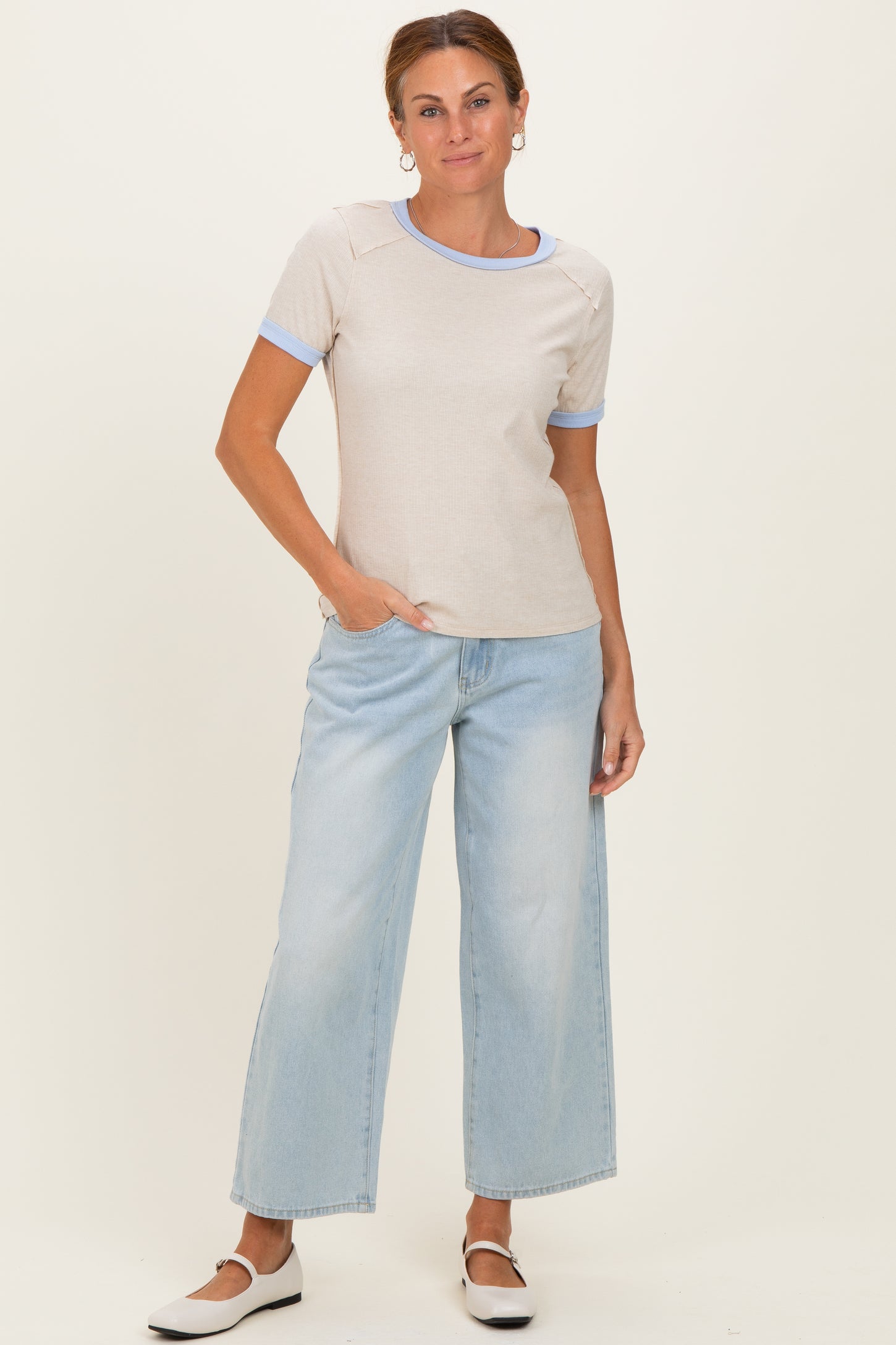Oatmeal Colorblock Trim Short Sleeve Tee