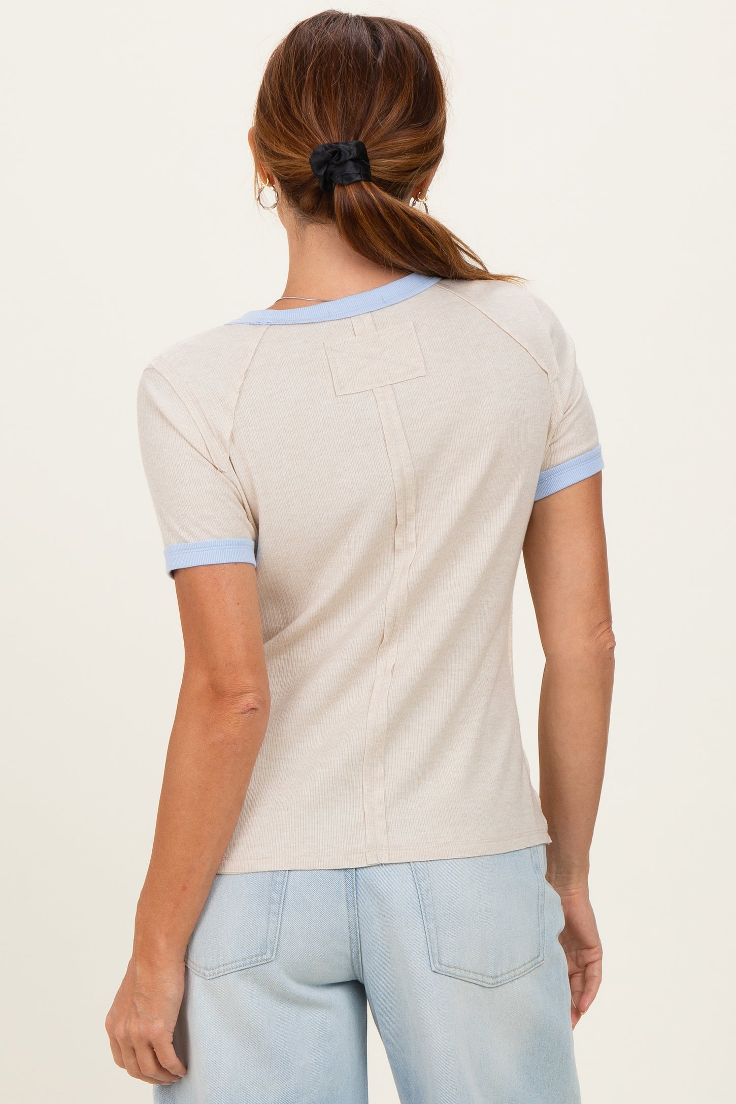 Oatmeal Colorblock Trim Short Sleeve Tee