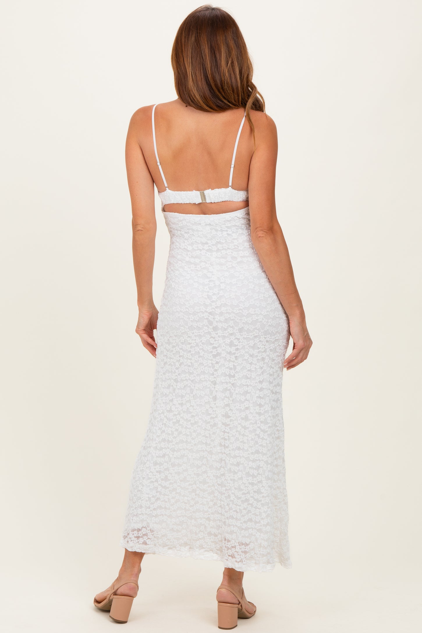 White Floral Lace Cutout Maxi Dress