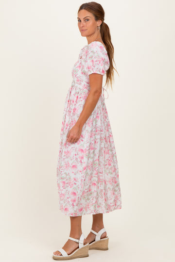 Pink Floral Crisscross Back Midi Dress