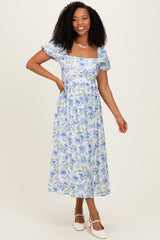 Blue Floral Crisscross Back Midi Dress