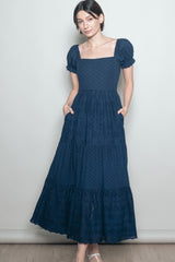 Midnight Embroidered Eyelet Lace Maxi Dress