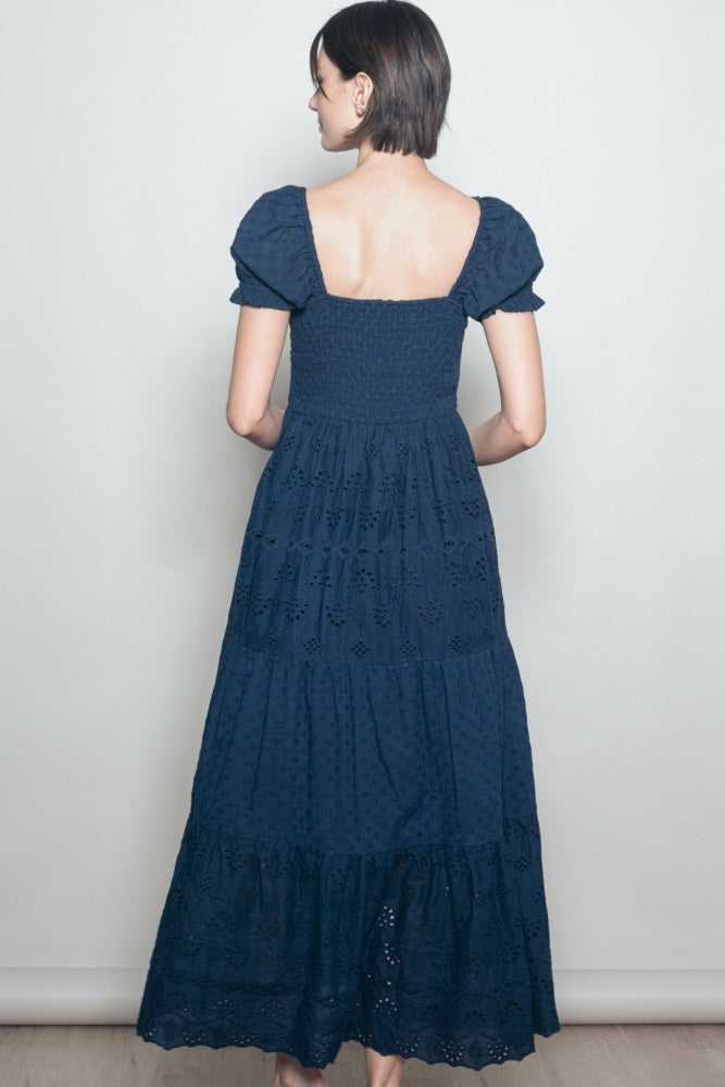 Midnight Embroidered Eyelet Lace Maxi Dress