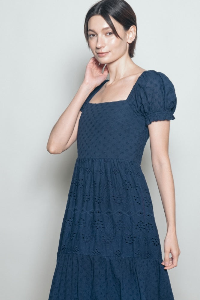 Midnight Embroidered Eyelet Lace Maxi Dress