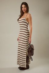 Mocha Knit Striped Sleeveless Maternity Dress