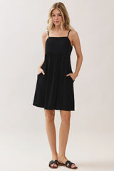 Black Linen Blend Bead Detail Mini Dress