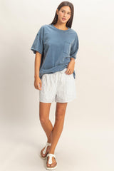 Light Navy Vintage Wash Raw Edge Pocket T-Shirt