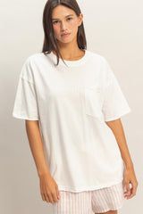 White Vintage Wash Raw Edge Pocket Maternity T-Shirt
