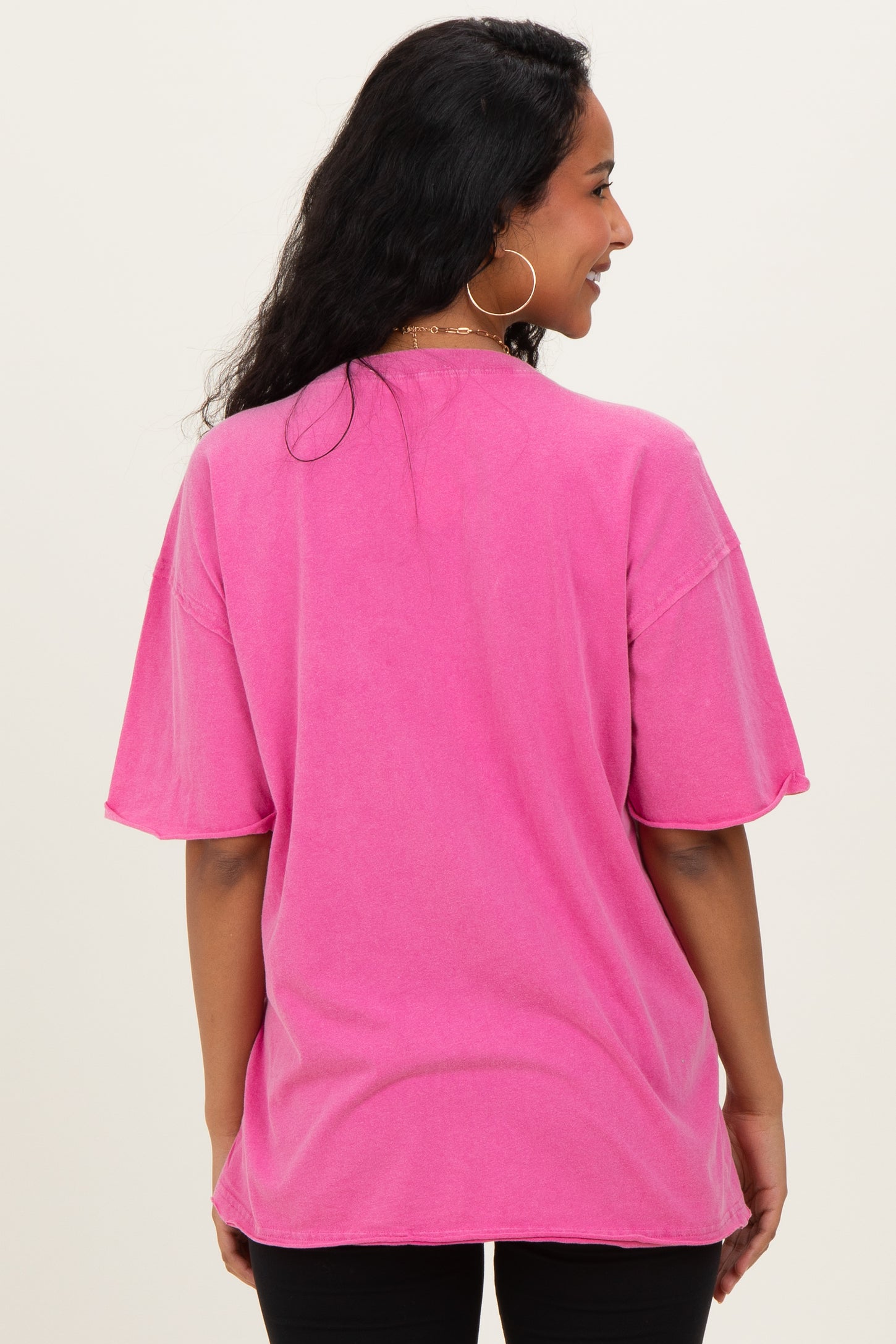 Fuchsia Vintage Wash Raw Edge Pocket Maternity T-Shirt