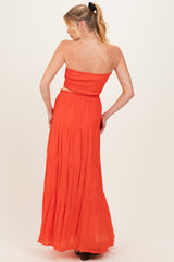 Orange Smocked Tube Top Tiered Skirt Maternity Set