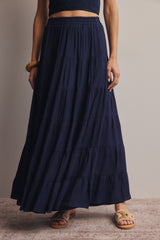 Navy Tiered Maternity Maxi Skirt