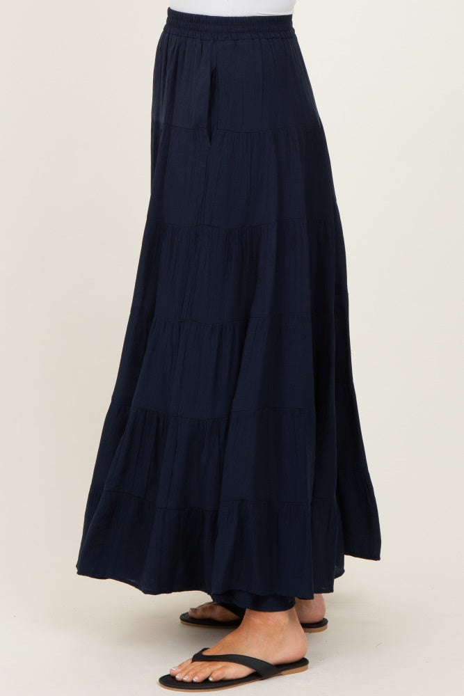 Navy Tiered Maxi Skirt