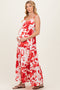 Red Floral Tiered Cutout Tie Back Maternity Maxi Dress