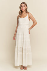 Ivory Textured Tiered Lace Trim Maternity Maxi Dress
