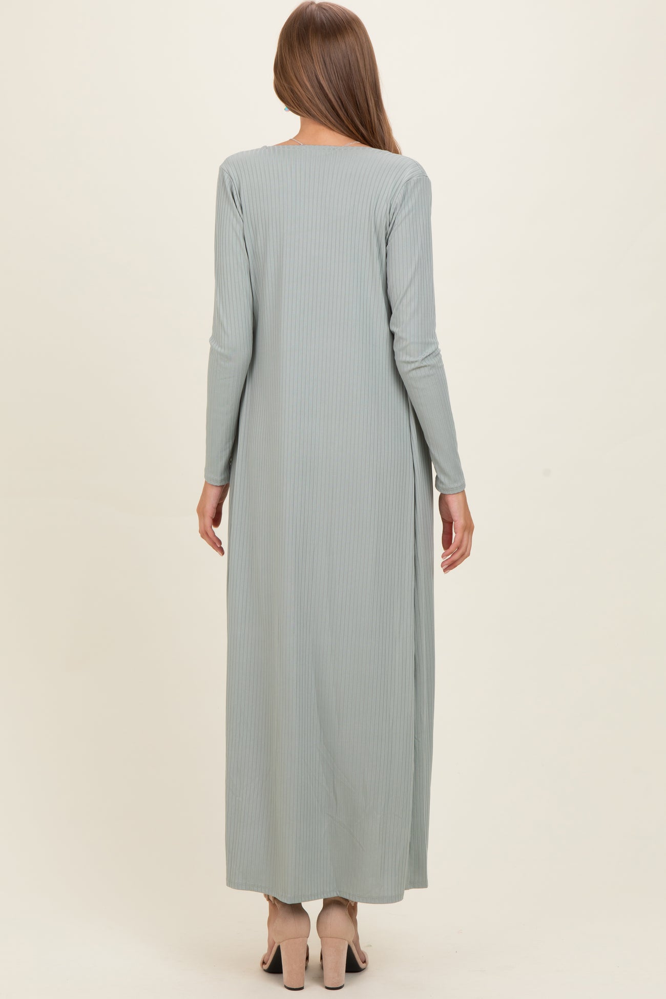 New Sage Ribbed Sleeveless Dress Cardigan Maternity Set