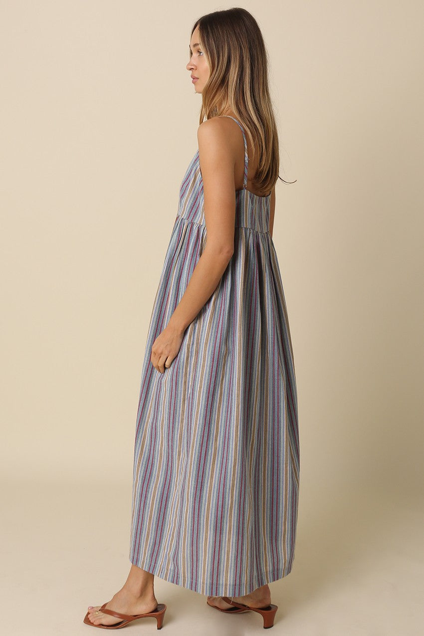 Multicolor Striped Sleeveless Maxi Dress