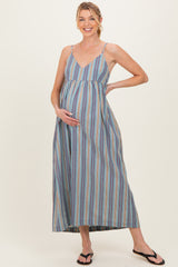 Multicolor Striped Sleeveless Maternity Maxi Dress