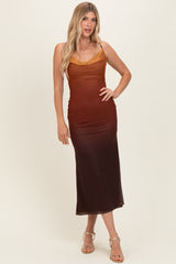 Ombre Brown Mesh Draped Neck Maternity Maxi Dress