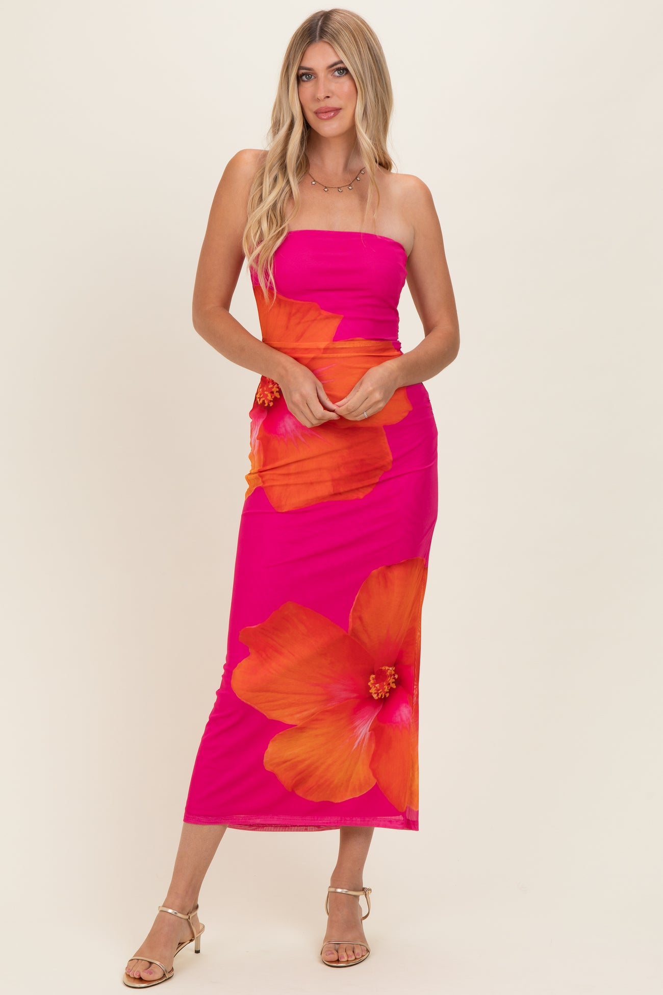 Fuchsia Floral Strapless Maternity Maxi Dress