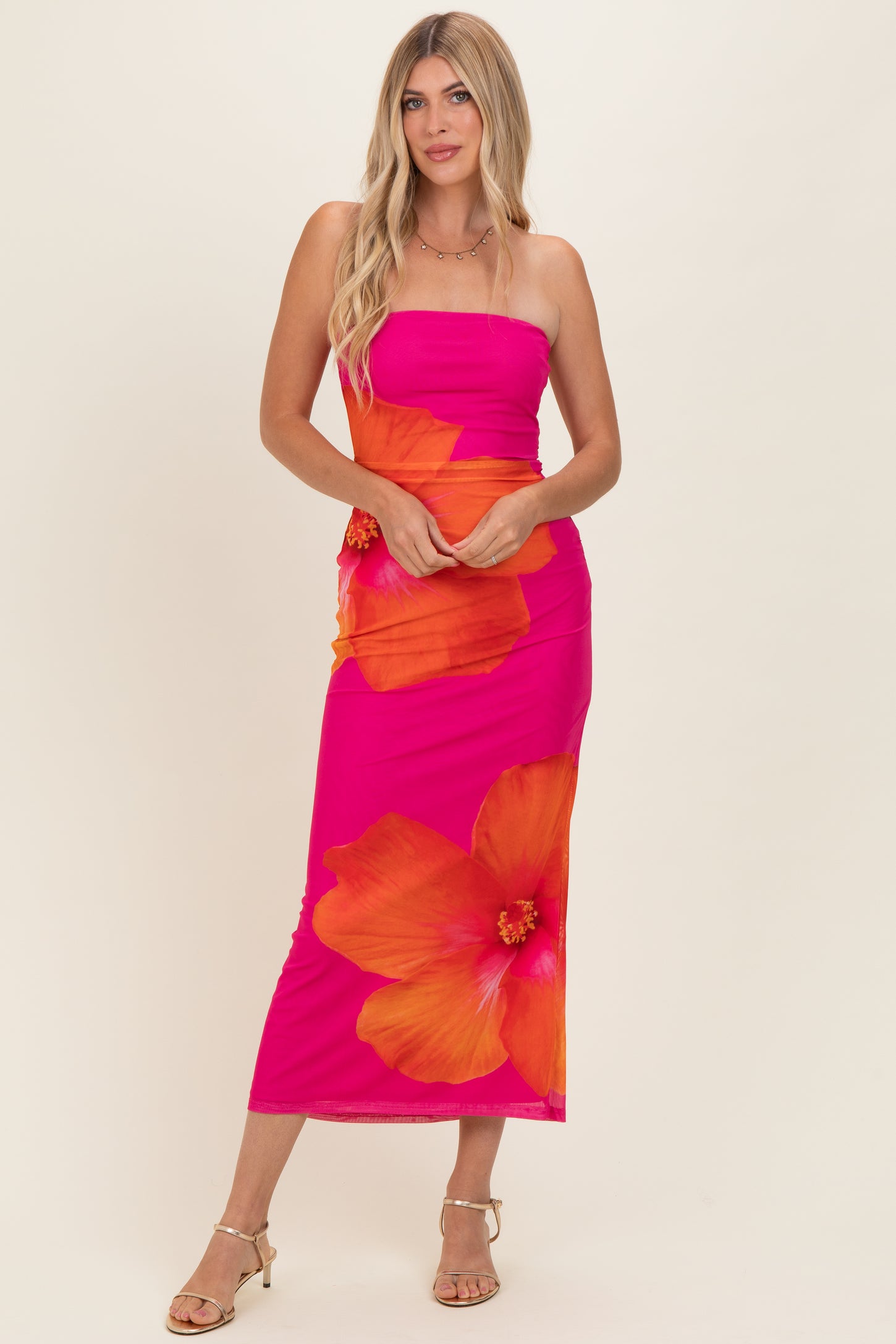Fuchsia Floral Strapless Maternity Maxi Dress