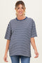 Navy Striped Short Sleeve Crew Neck Oversized Cotton Maternity Top