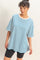 Blue Striped Short Sleeve Crew Neck Oversized Cotton Top