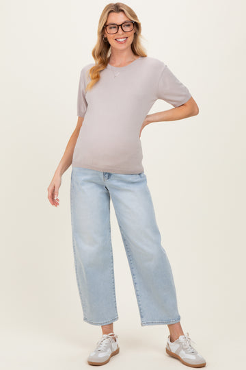 Grey Crew Neck Solid Maternity Sweater
