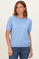 Blue Crew Neck Solid Maternity Sweater