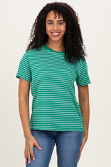 Green/White Short Sleeve Round Neck Stripe Tee