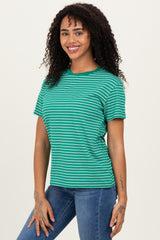 Green/White Short Sleeve Round Neck Stripe Tee