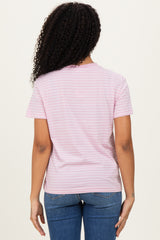 Pink/White Short Sleeve Round Neck Stripe Tee
