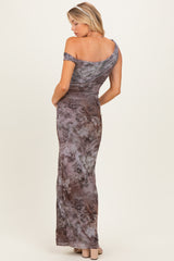 Taupe Asymmetrical Off-Shoulder Maternity Maxi Dress