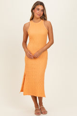 Light Orange Textured Sleeveless Maternity Maxi Dress