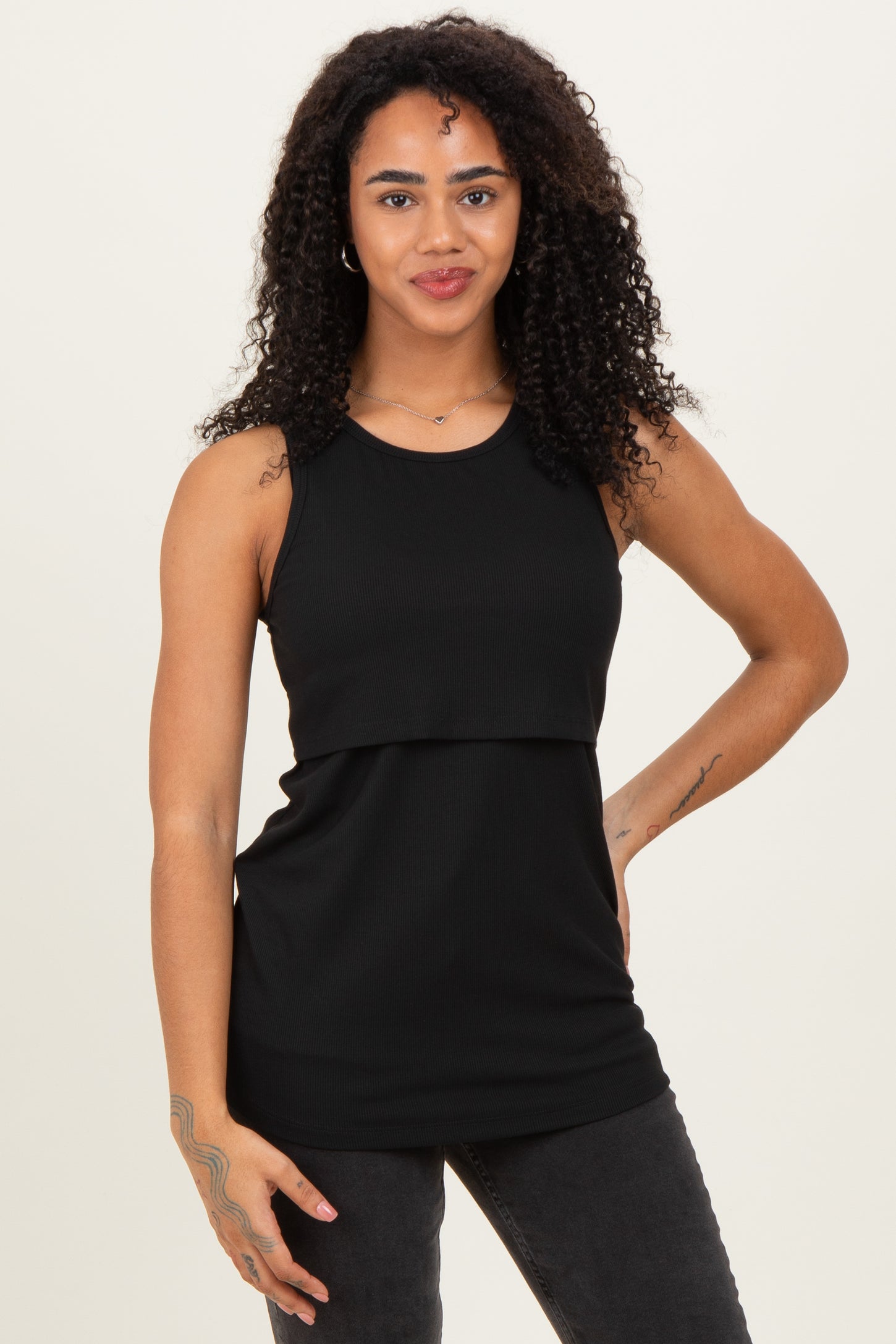 Black Sleeveless Maternity Nursing Tank Top